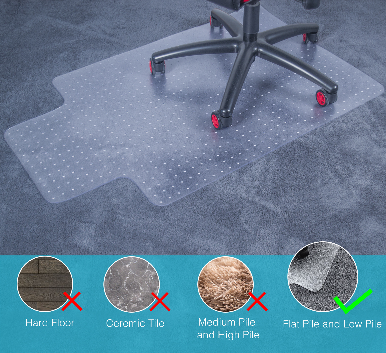 Clear PVC Computer Desk Office Chair Mat Convex 