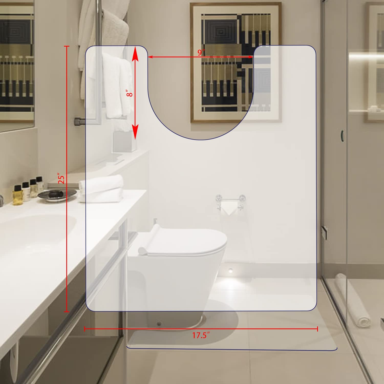Toilet Bath Mat U-Shaped Crystal Clear Commode Contour Rug Bathroom Mat for Toilet Base Non-Slip Waterproof Wipe to Clean and Dries Quickly